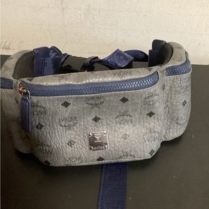 MCM Visetos Phantom grey triple pocket belt bag Authentic